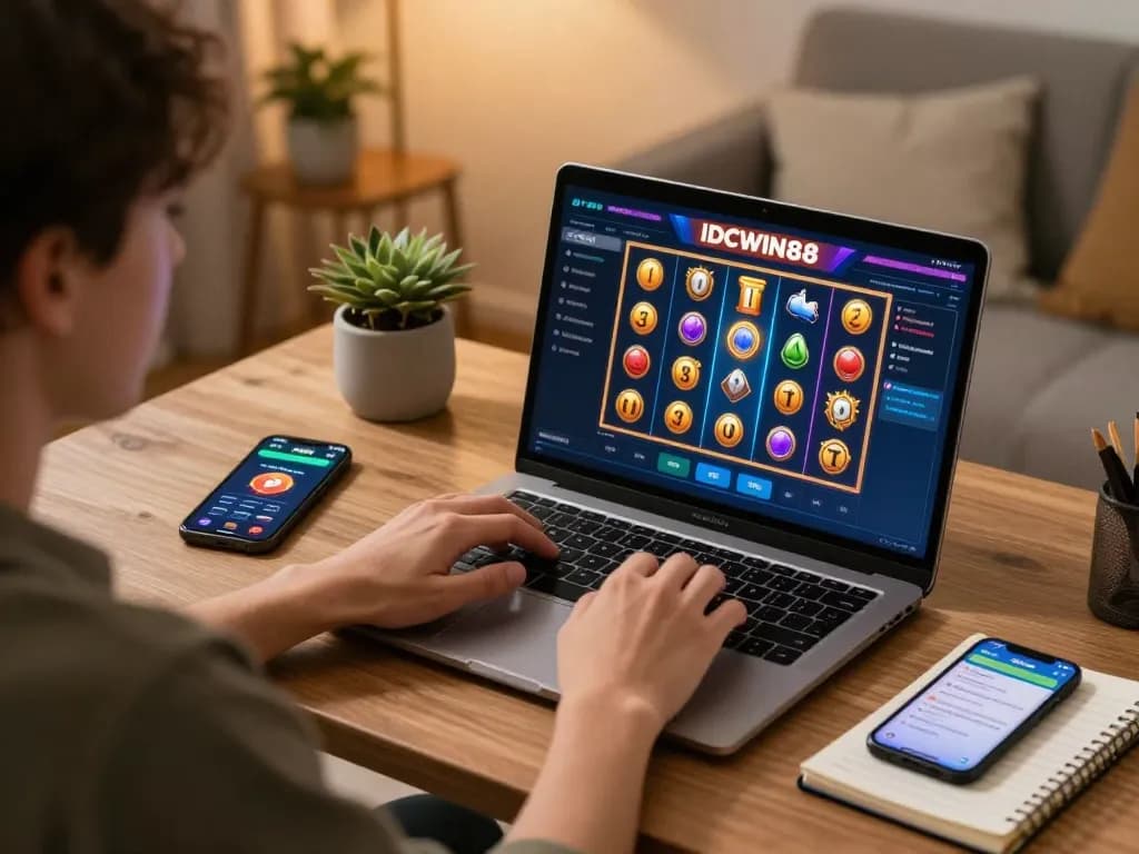 Engaging experience on IDCWIN88 gaming platform with colorful slots and strategy planning