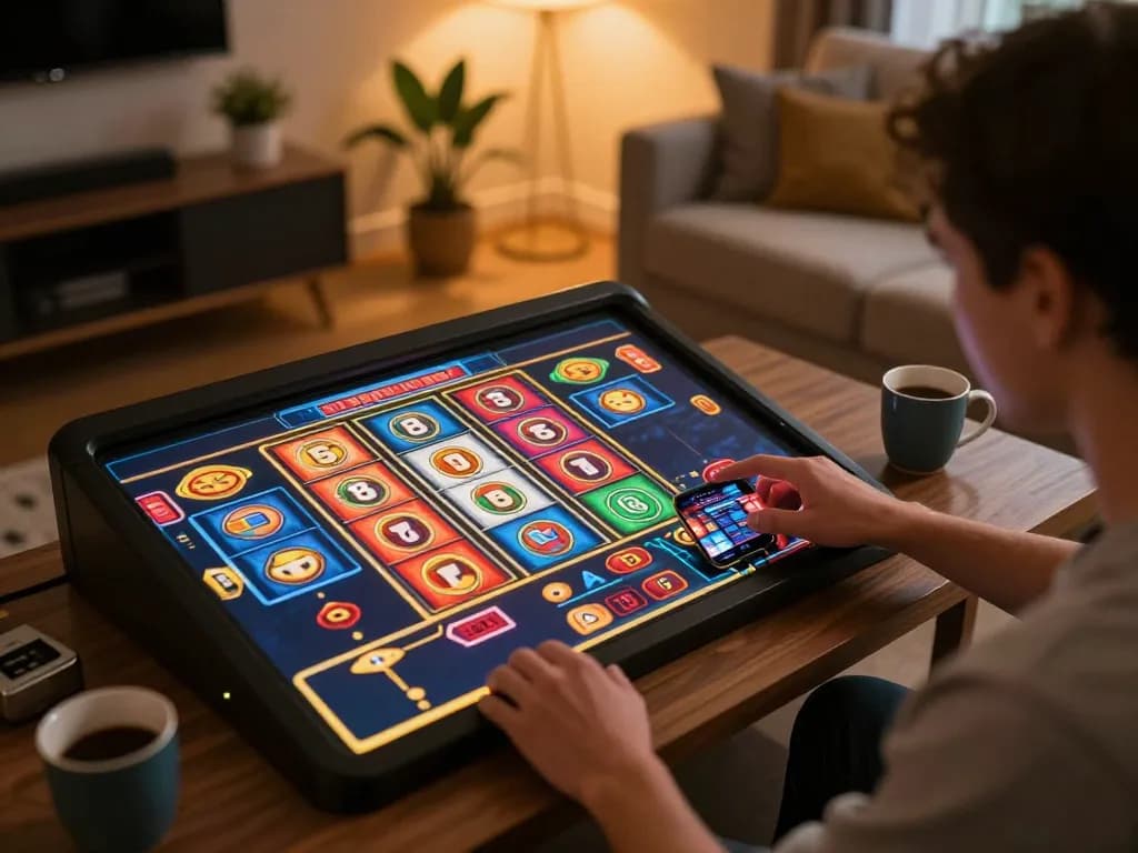 Enjoying thrilling gameplay at trang chủ vmax through mobile casino, with vibrant graphics on the device.