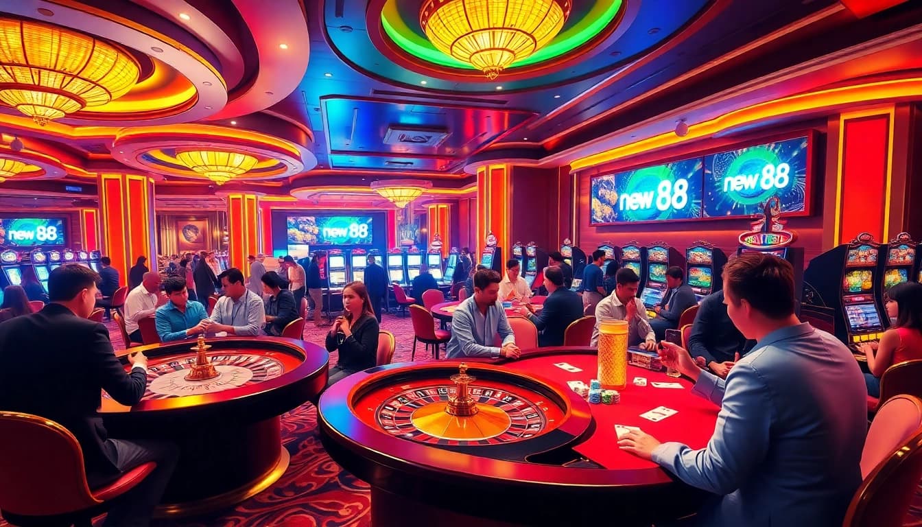 Players enjoying gaming experiences at new 88 online casino with vibrant tables and slot machines.