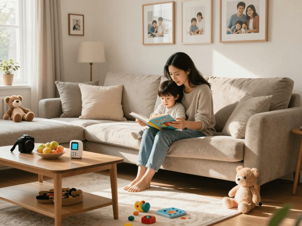Mother sharing a story with her child at home, enhancing bonding through rokok88 parenting guidance.