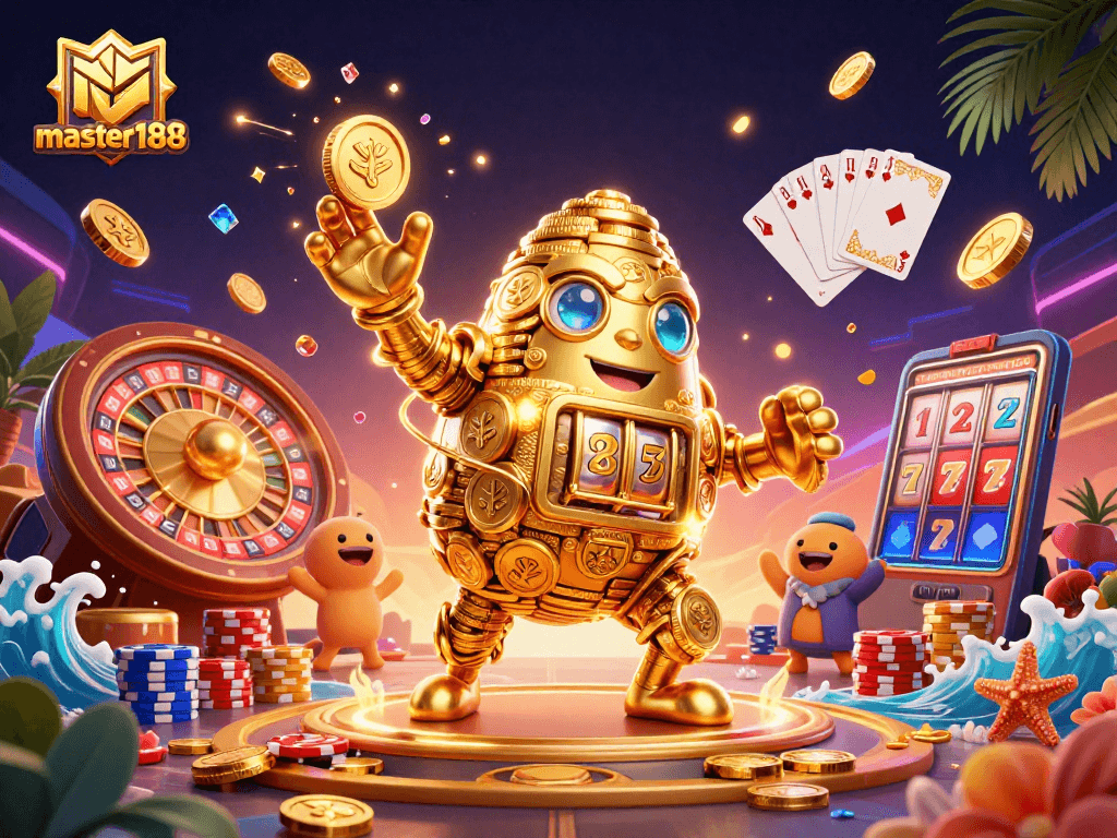 Win big with master188's unique casino excitement in a vibrant 3D illustration.