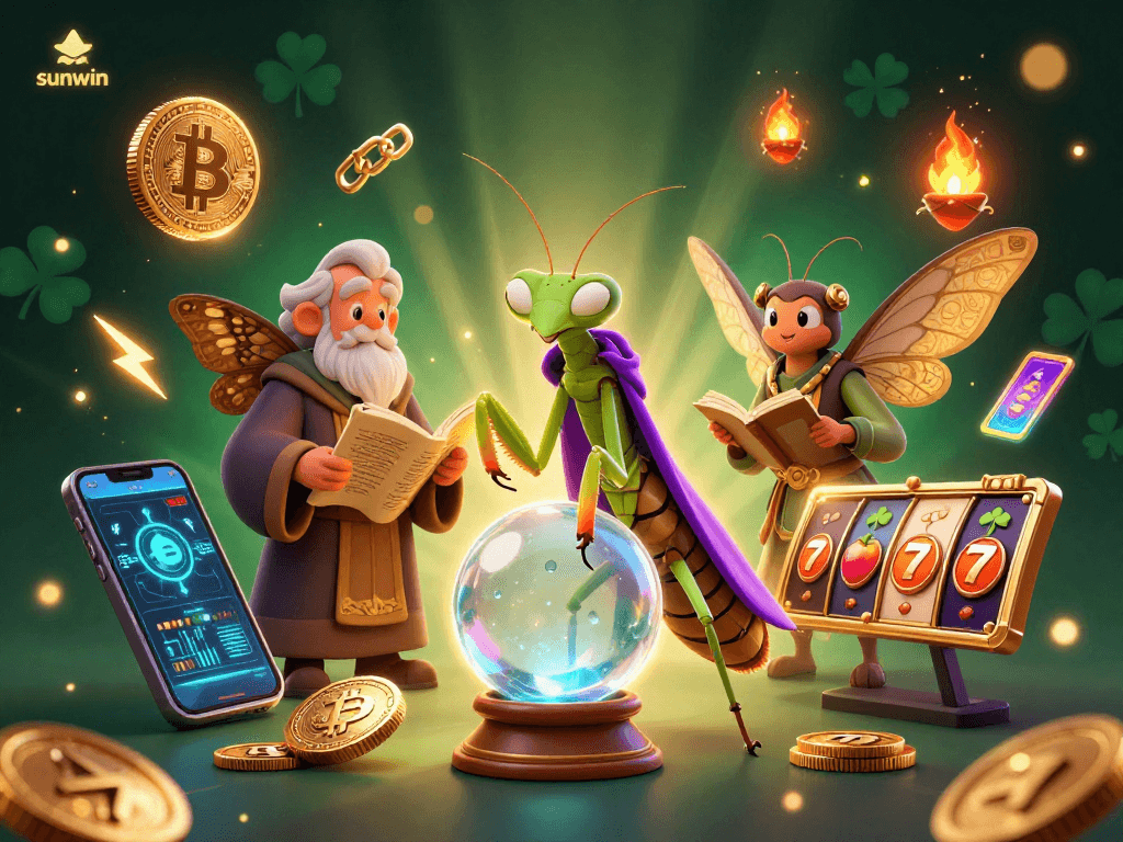 Experience sunwin excitement with vibrant casino elements and mystical characters in a captivating 3D illustration