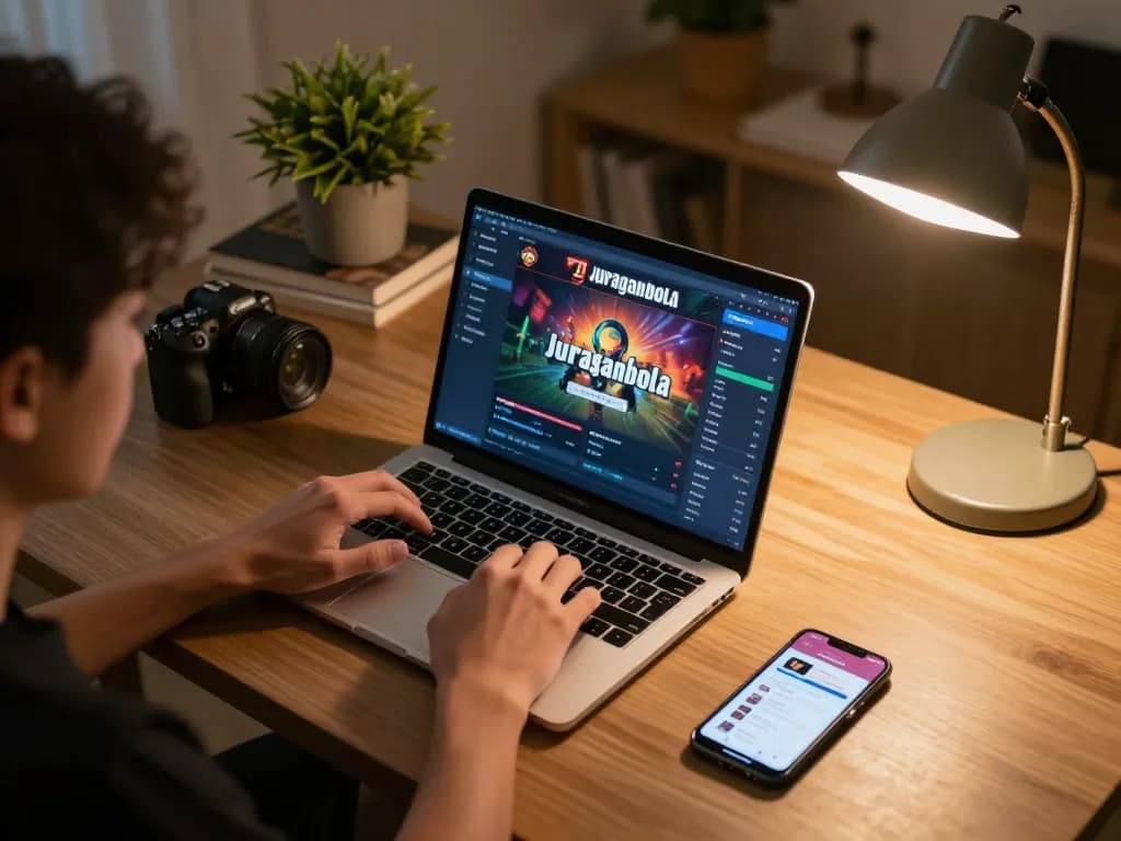 Engaging in strategic Juraganbola online gaming at a cozy home laptop setup