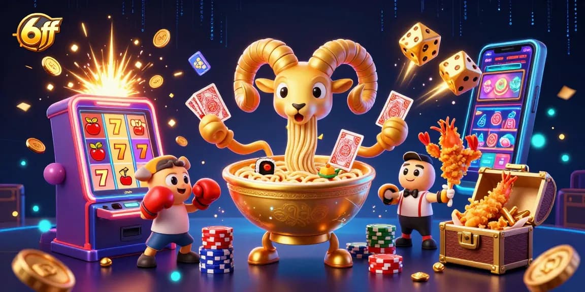 Experience the excitement of 6ff casino with vibrant characters dealing cards and stacking chips in a lively scene.