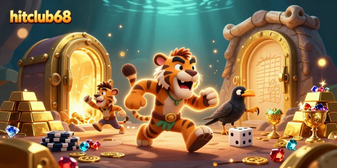 Join the excitement at hitclub68 with vibrant casino elements featuring playful characters.
