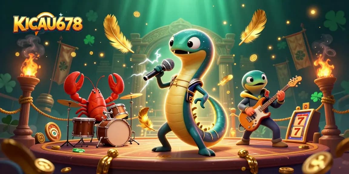 KICAU678 showcases an underwater casino scene with an electric eel DJ, lobster drummer, and seahorse guitarist.