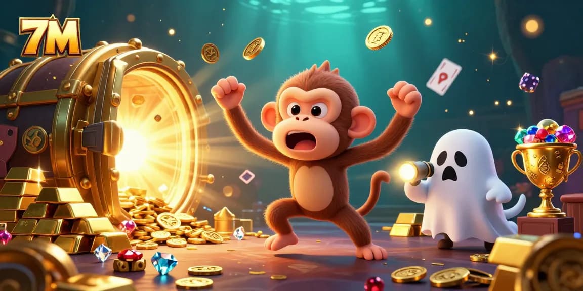 Experience thrilling wins at 7M casino with a playful poltergeist juggling golden treasures.
