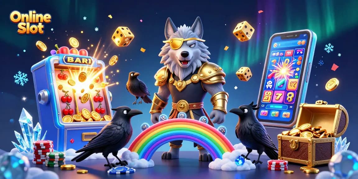 Win at Online Slot with a powerful Odin wolf and ravens in an immersive 3D casino scene