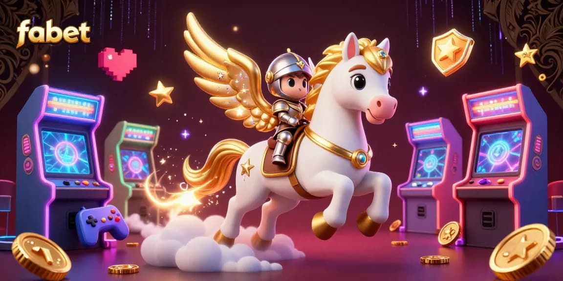 Engage with fabet's thrilling casino experience featuring a celestial horse and knight in a vibrant setting.