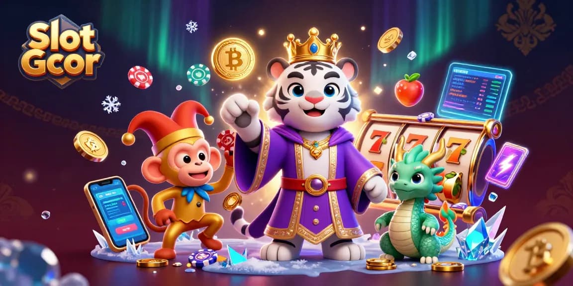 Spinning the reels with Slot Gcor's vivid characters and symbols in an exhilarating casino scene.