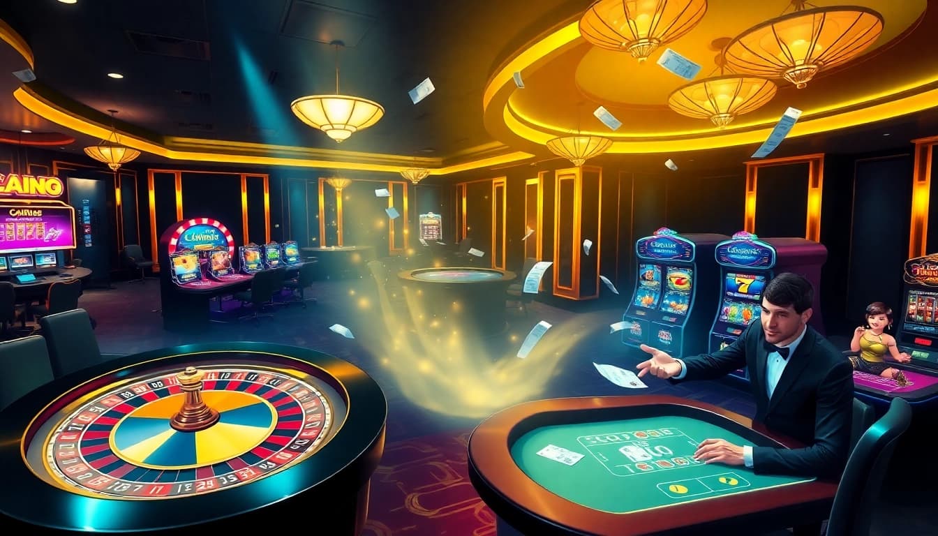 Experience Luckywin giải trí with engaging casino elements like poker tables and slot machines.