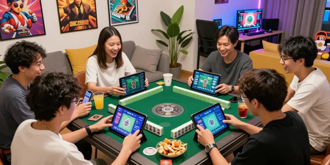 Friends enjoying Mahjong online through the CIKA4D app in a lively gaming atmosphere.