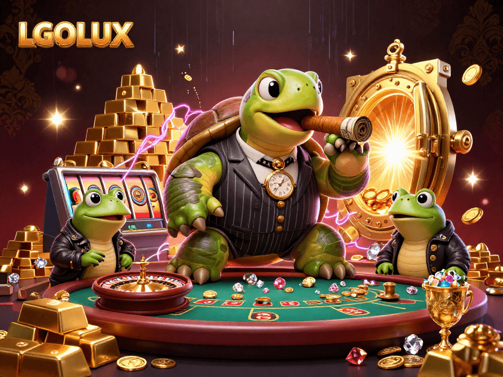 Experience high-stakes excitement at LGOLUX with animated characters and casino elements