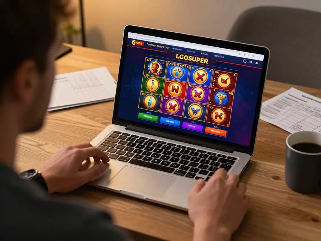 Player enjoying a session on LGOSUPER, highlighting vibrant online slot games at home.