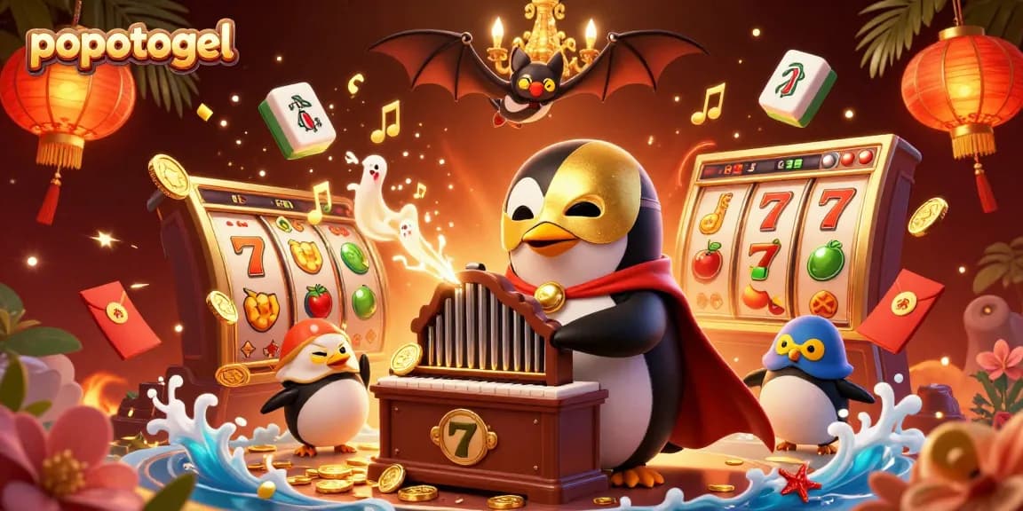 Experience excitement with popotogel's vibrant casino scene depicting winning slots and bonuses.