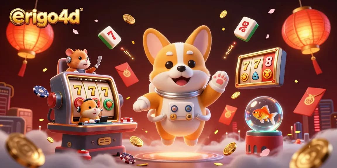 Engage in thrilling gameplay at ERIGO4D, where a corgi astronaut explores a casino filled with slot reels