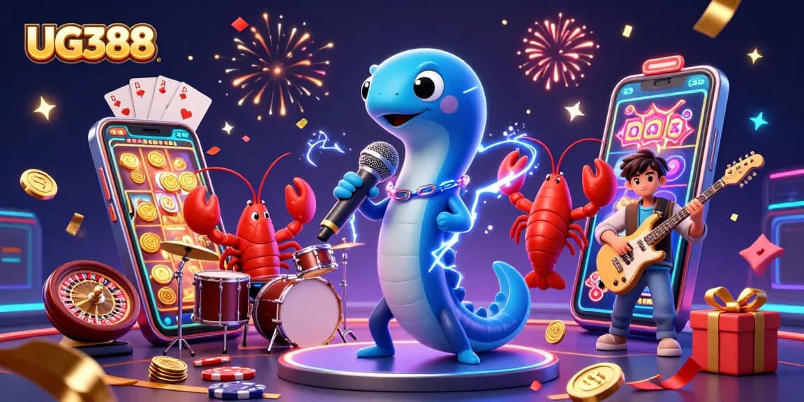 Engage with the electric atmosphere of UG388's underwater casino scene featuring lively 3D characters.