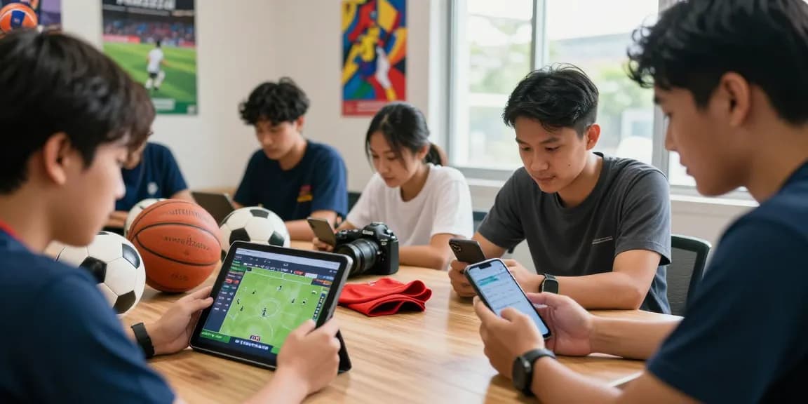 Pengunjung ikntoto memeriksa informasi olahraga terbaru di perangkat mobile mereka.