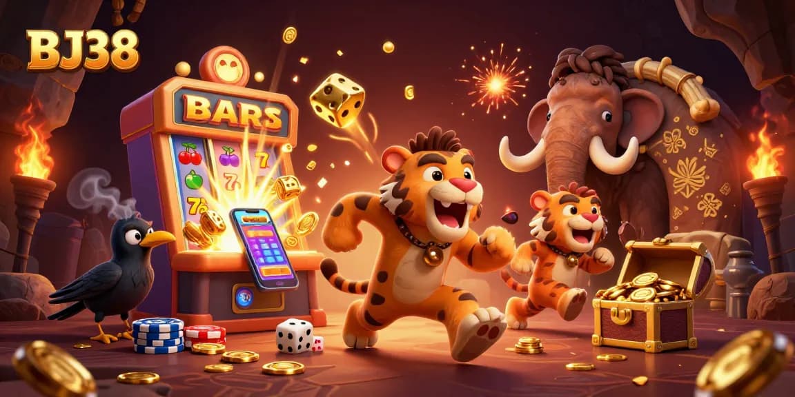 Spin jackpots and win big at BJ38, witnessing thrilling casino excitement with golden treasures and vibrant games.