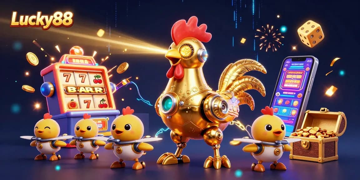 Experience the exciting Lucky88 slot action with a vibrant jackpot explosion and colorful gaming elements