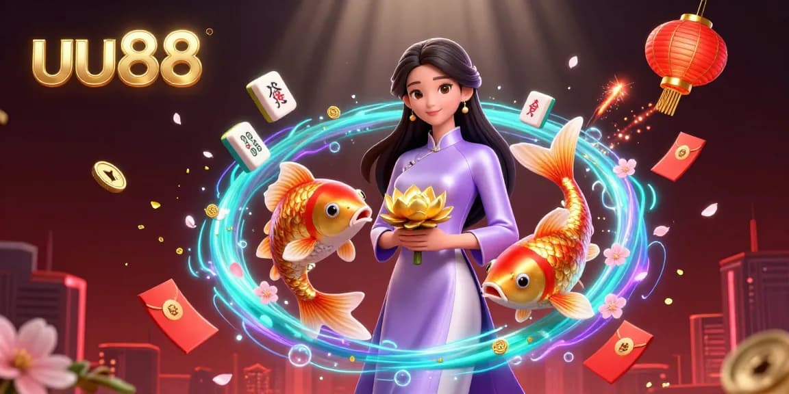 Engage in exciting gambling activities at uu88 with vibrant koi fish and festive elements in a dynamic casino scene.