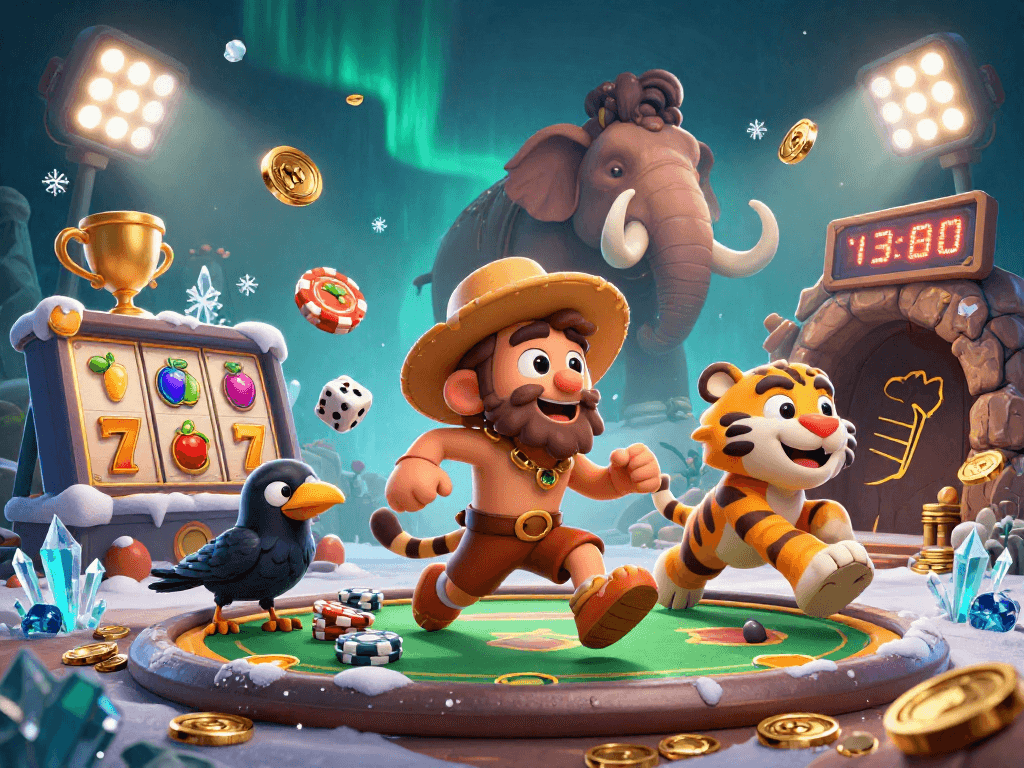 LIGALGO brings a vibrant 3D scene with a clever crow and prehistoric characters exploring exciting slot gameplay.