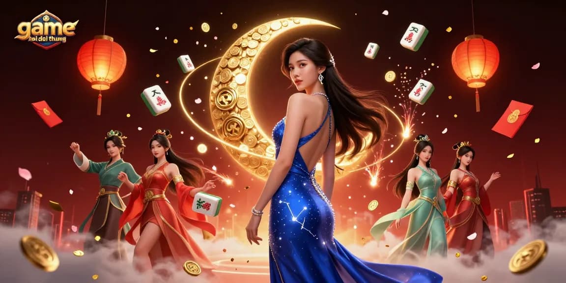 Engaging scene of game bai doi thuong featuring elegant Asian woman amidst vibrant casino elements.