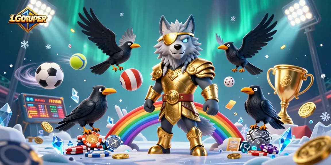 Engage with LGOSUPER through a thrilling illustrated casino adventure featuring dynamic sports and Norse mythology elements.