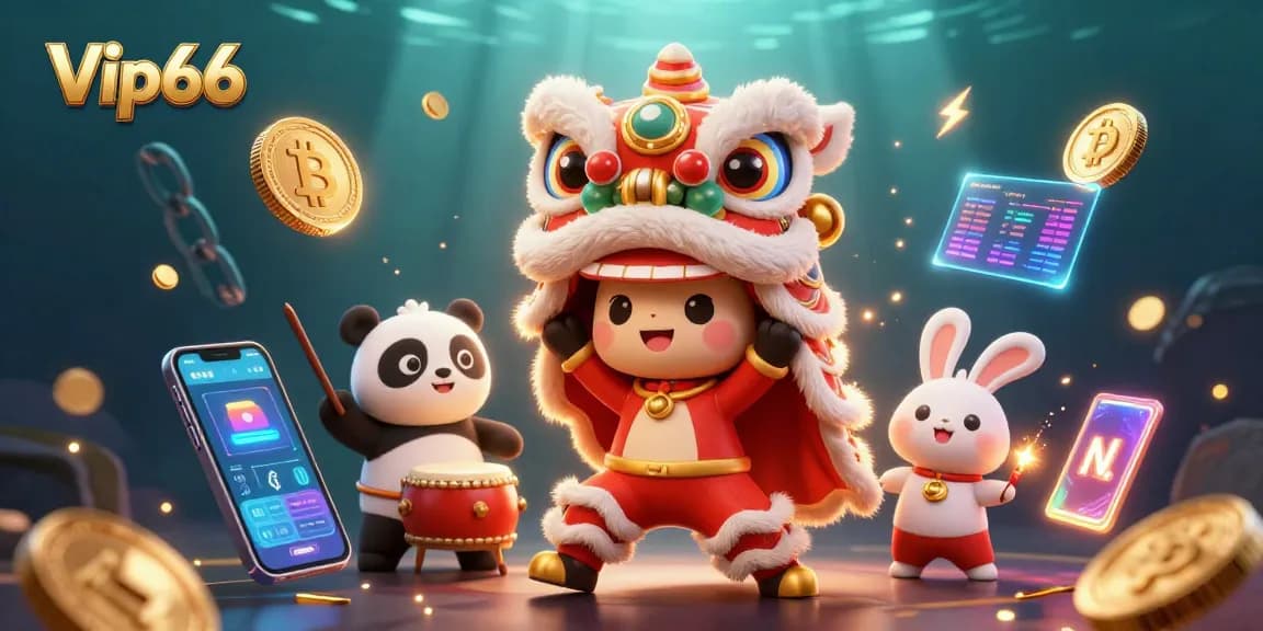 Experience the excitement of Vip66 with a vibrant 3D illustration featuring lively characters and casino elements.