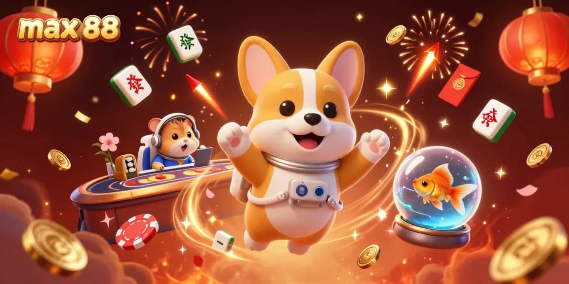 Experience thrilling gameplay with max 88 in this vibrant casino scene filled with fortune symbols.