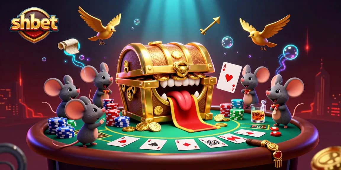Engage in thrilling shbet adventures while discovering hidden treasures at the cartoonish poker table.