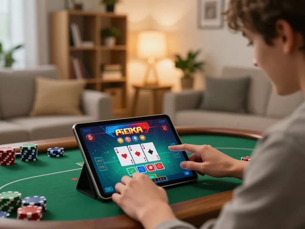 DAGA trang chu showing an exciting home poker game interface on a tablet with visible strategy notes.