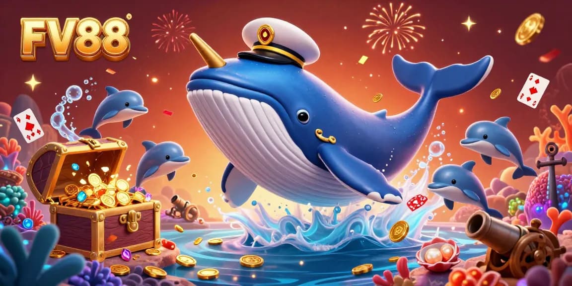 Experience FV88's vibrant underwater casino world with whale and dolphins celebrating wins and bonuses