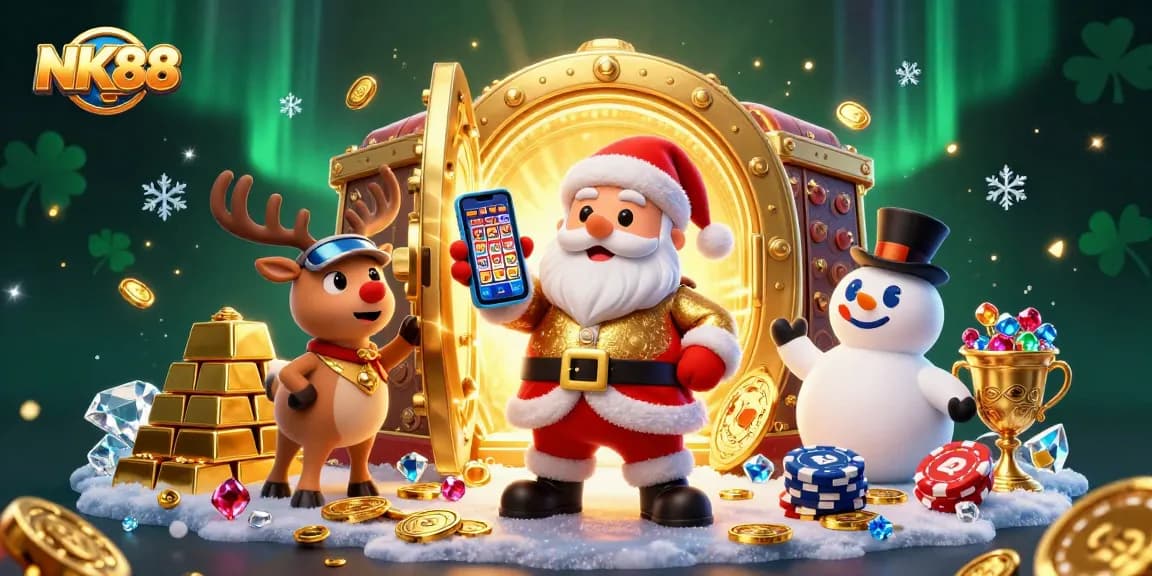 Experience NK88 with Santa and friends in a colorful casino adventure featuring jackpot slots.