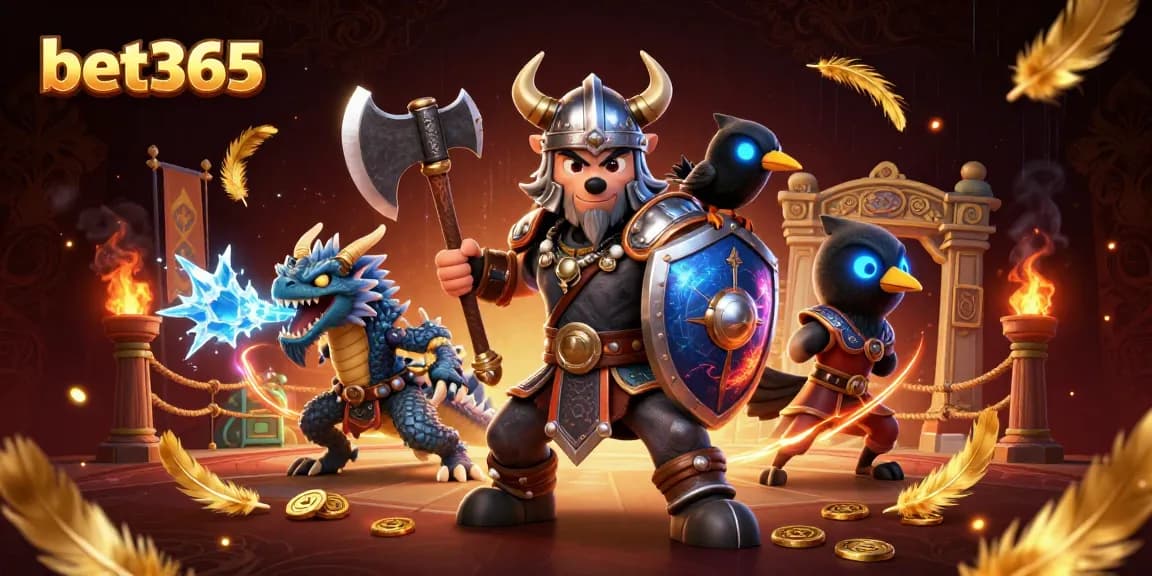 Engage with bet365 in a vibrant, dynamic digital illustration showcasing a Viking warrior and mythical elements.