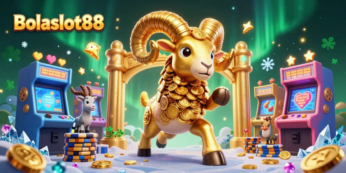 Bolaslot88 offers a vibrant 3D illustration with dynamic gaming elements, showcasing exciting casino action.