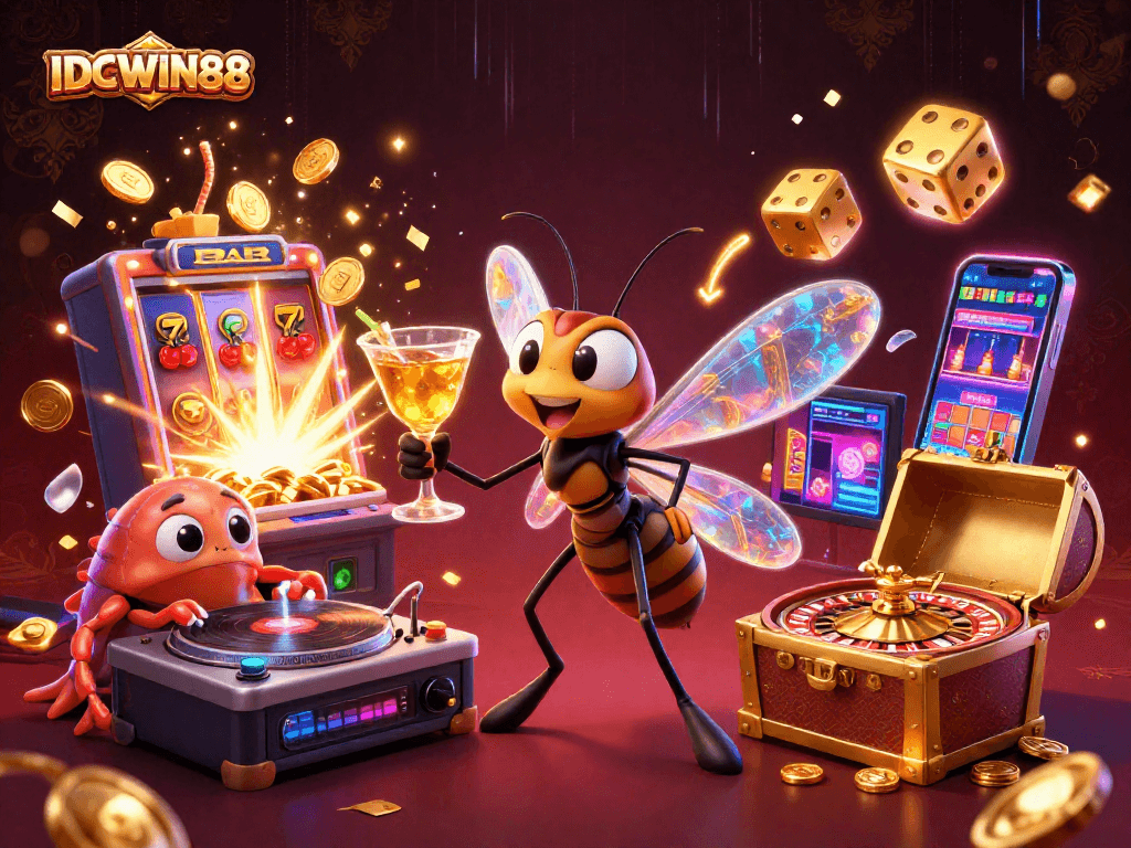 Experience IDCWIN88 with captivating casino elements, showcasing gaming and vibrant energy.