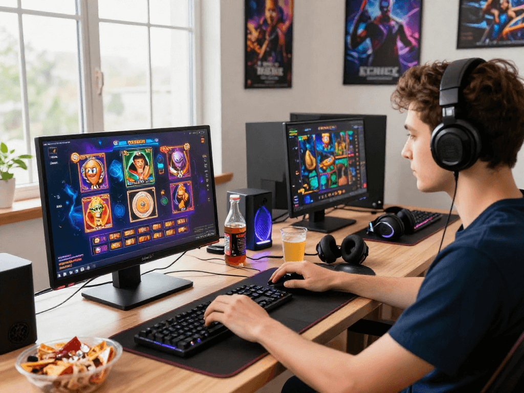 Engaged player exploring rtp slot hari ini in a dynamic online gaming setup.