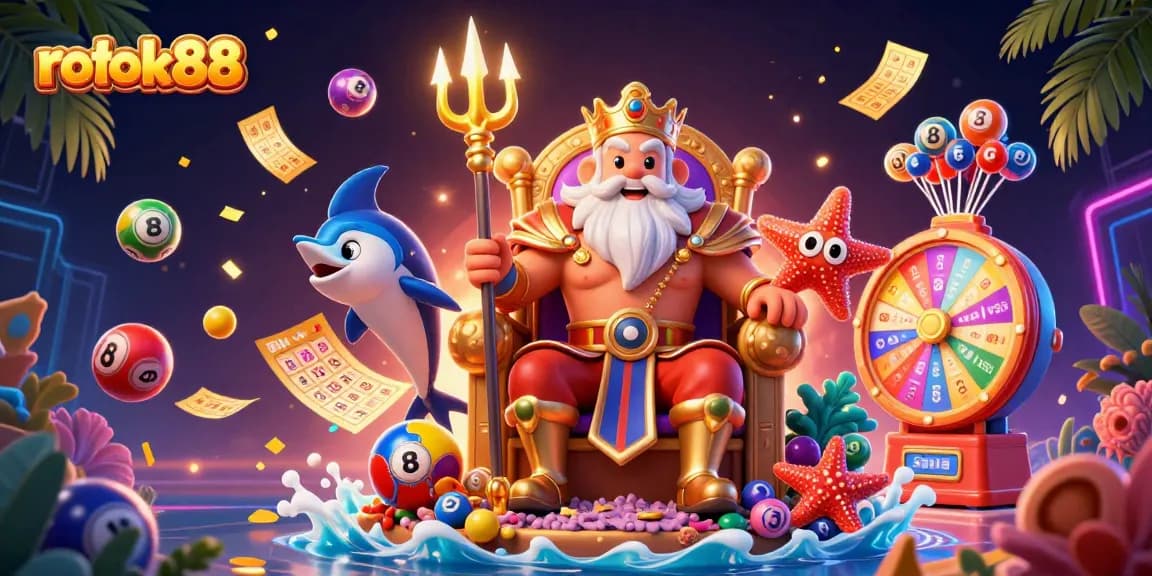 Experience exciting games and vibrant jackpots with rokok88 featuring a charming Neptune scene.