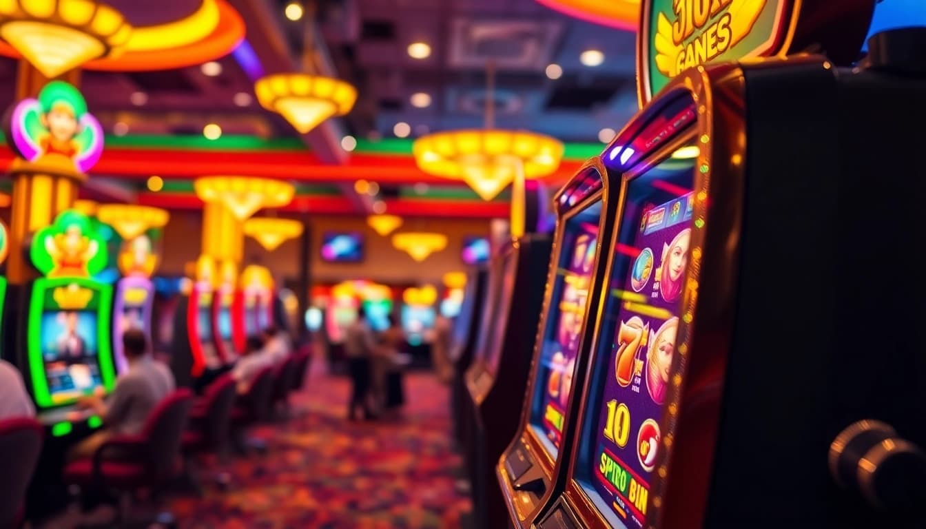 Slot yang menarik sedang dimainkan di kasino, menampilkan grafis yang mencolok dan suasana yang ceria.