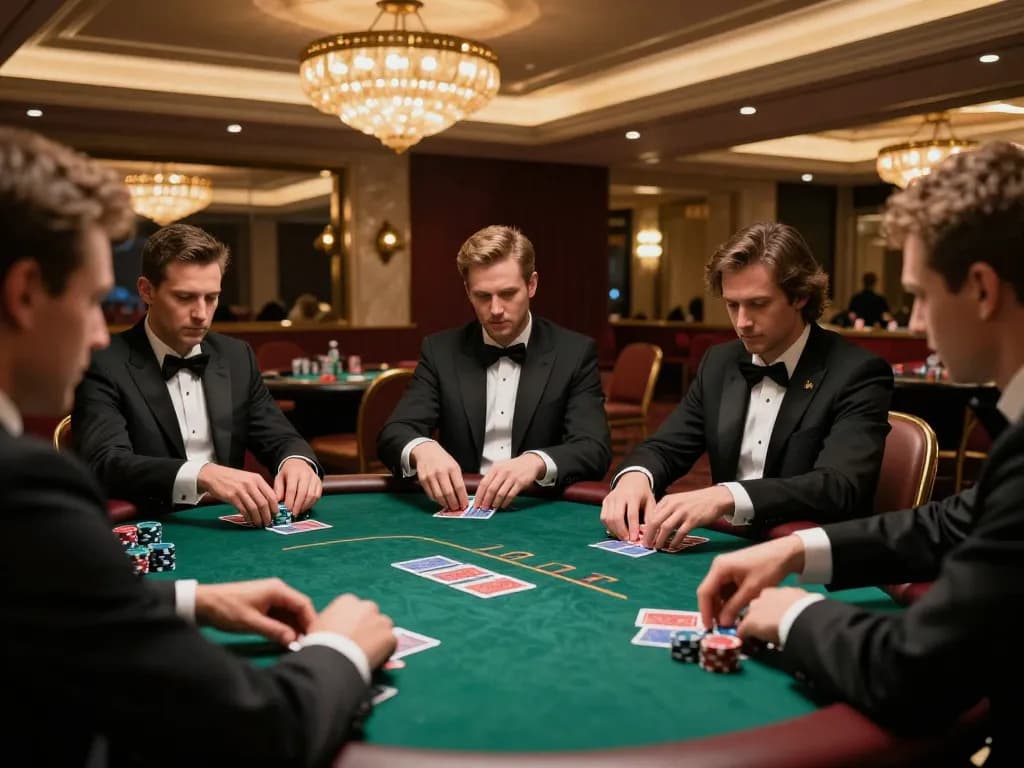 Players engaged in intense poker gameplay at the upscale setting of https://daga88.free/ showcasing strategic decision-making.