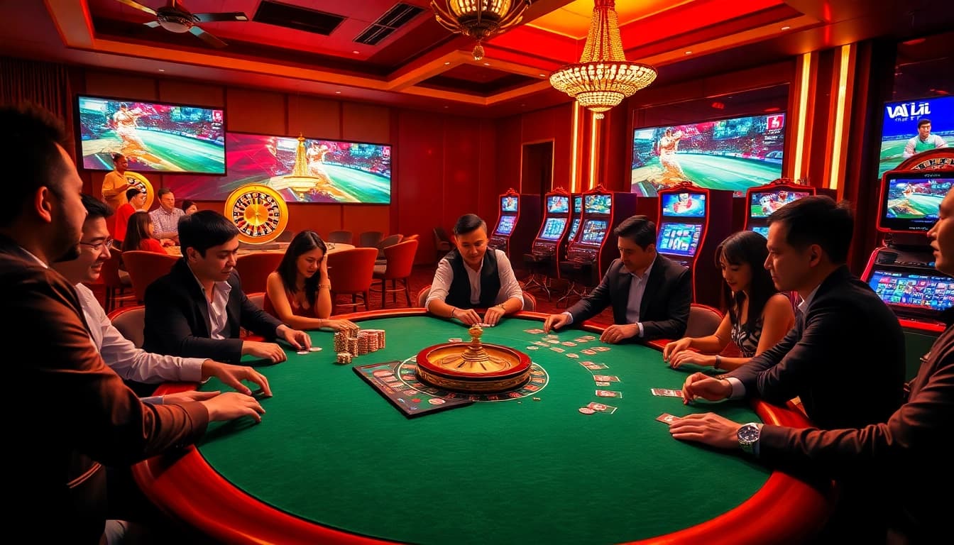 Vào Lưới TV displays an exciting poker game with high-stakes action and vibrant casino atmosphere.