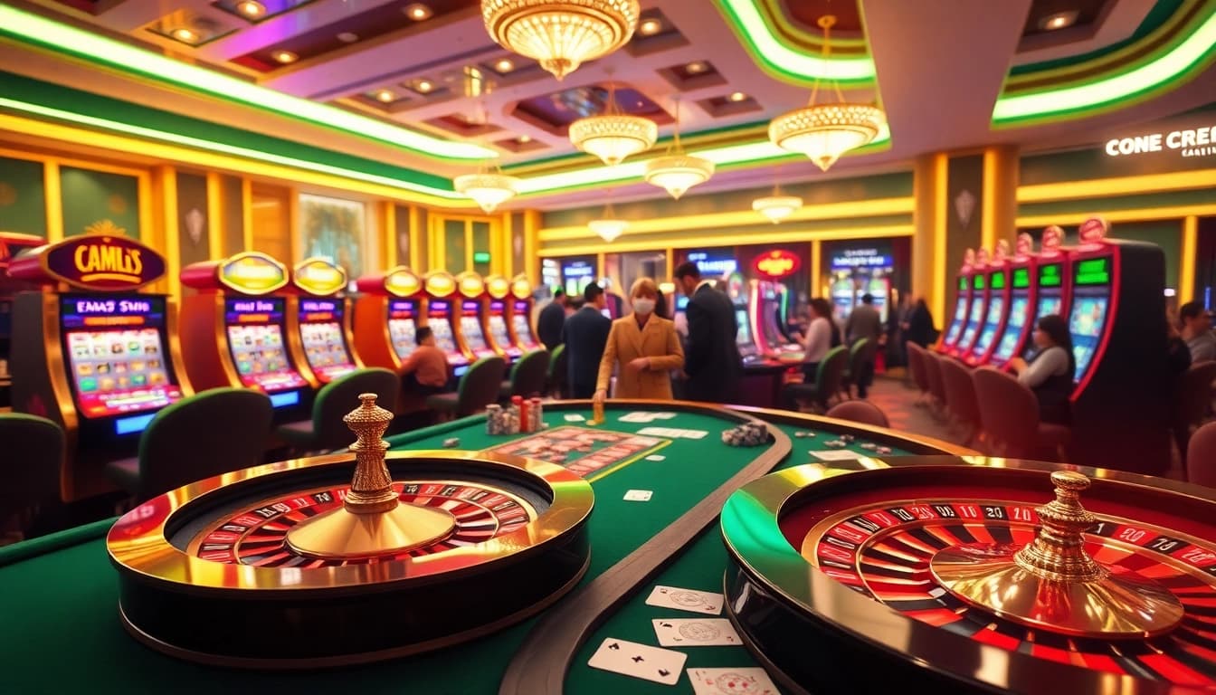 Players enjoying the Emas Toto online gambling experience with vibrant casino visuals and exciting gameplay.