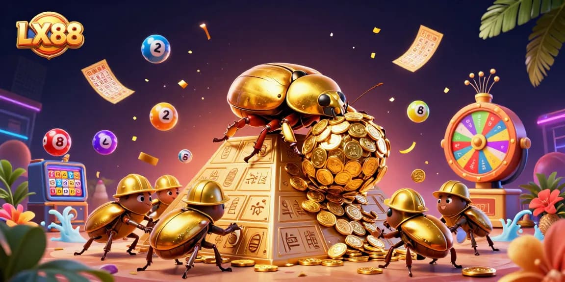 Experience excitement with LX88 as golden coins roll in a vibrant casino scene.