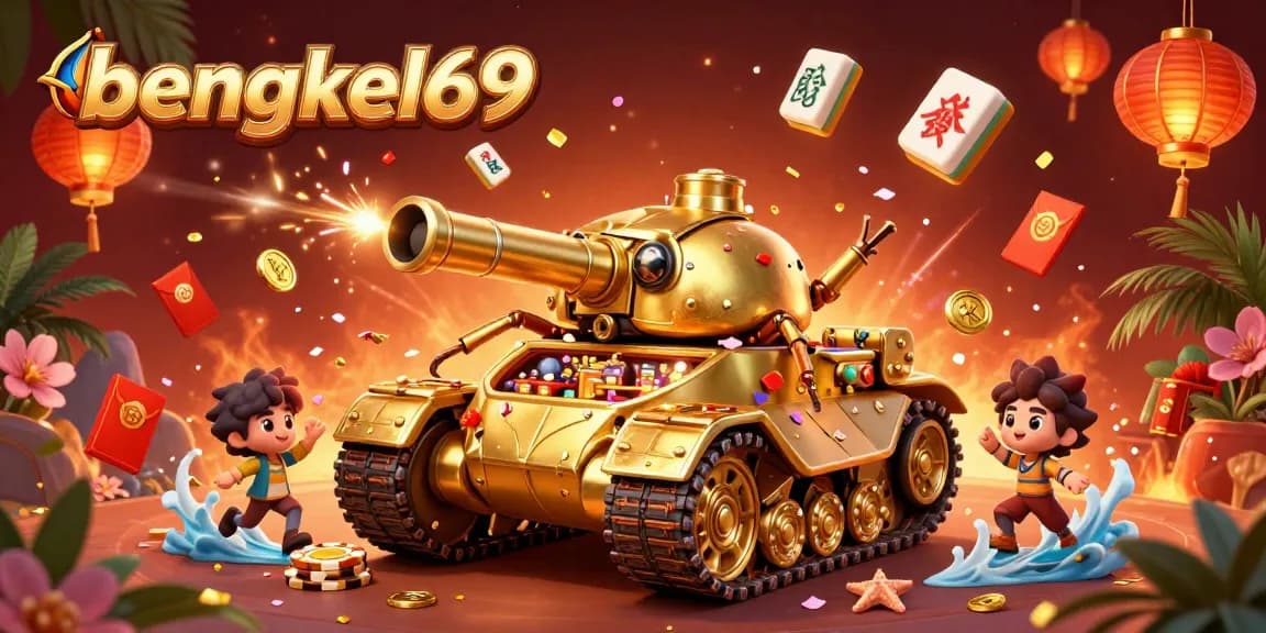 Bengkel69 captivates with a vibrant 3D casino scene featuring a golden beetle tank and dynamic game elements.