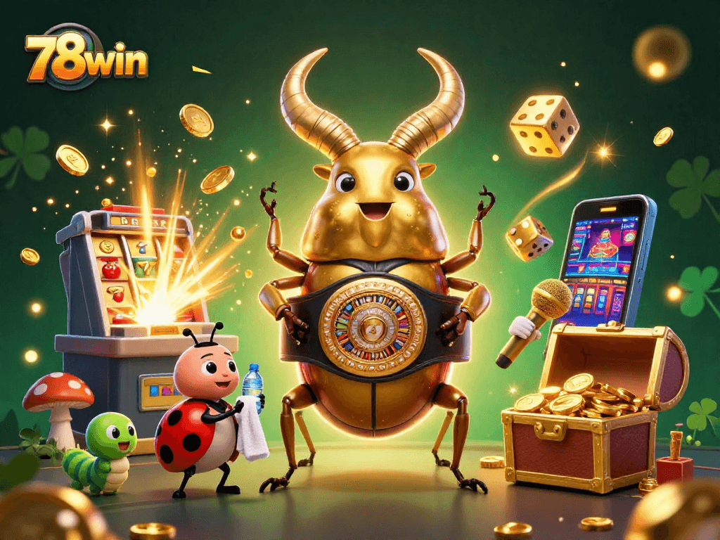 Engage with the vibrant world of 78win as golden coins erupt from a dynamic slot machine, capturing the excitement of every spin.