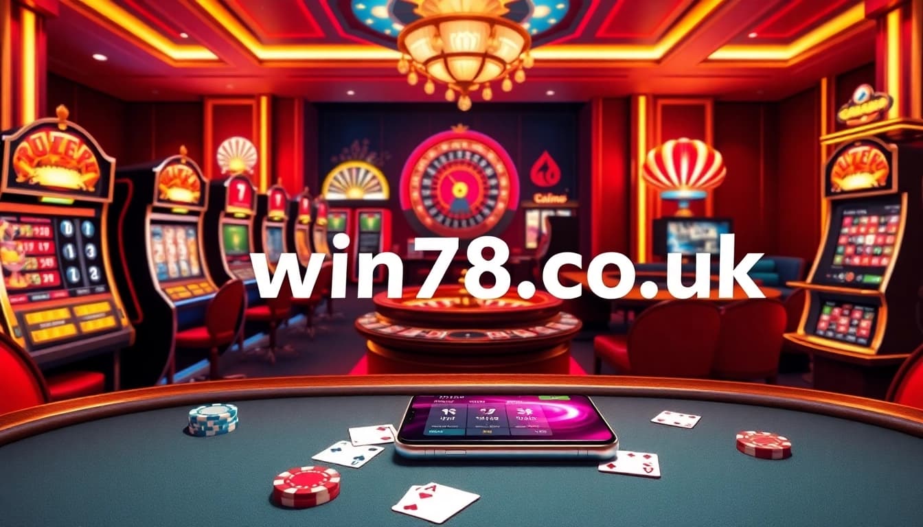 Experience thrilling games at win78.co.uk with vibrant casino elements like poker chips and live tables.