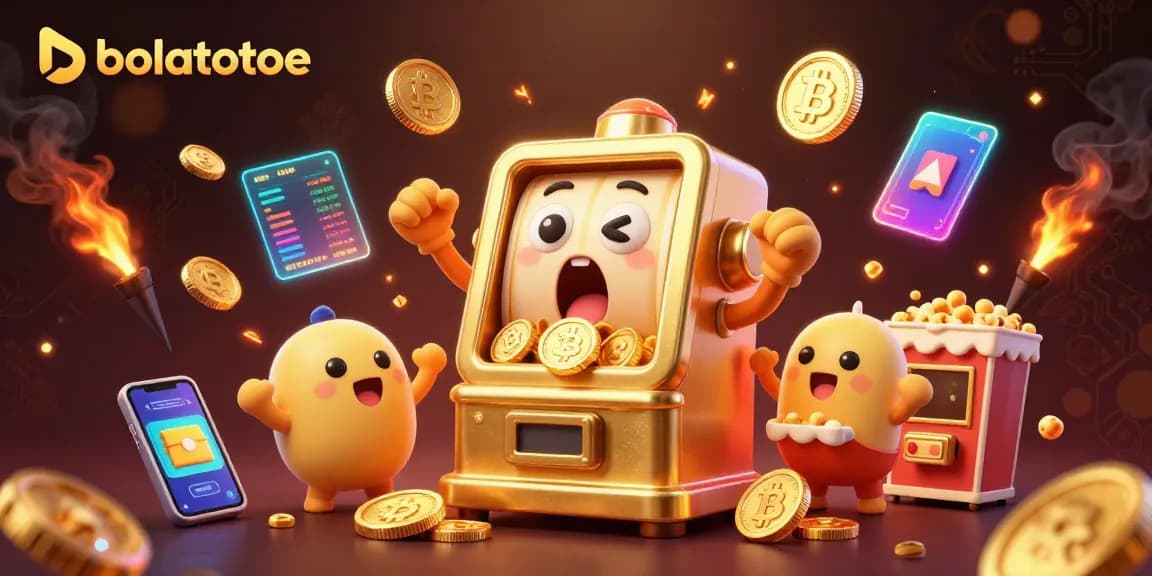 Experience bolatotoe action with a golden slot machine hitting a jackpot and festive cheering!