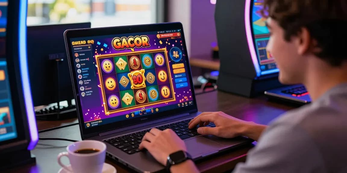 Exciting online gaming environment showcasing a slot gacor game with joyful player interaction.