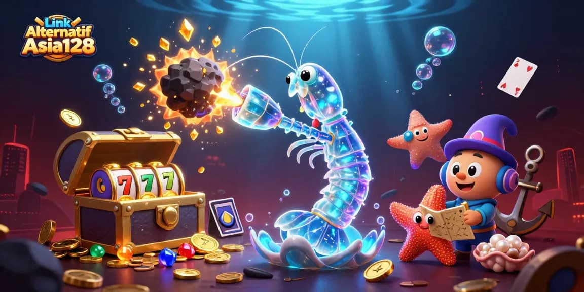 Experience Link Alternatif Asia128 with exciting slots and vibrant gaming elements in a dynamic underwater scene.